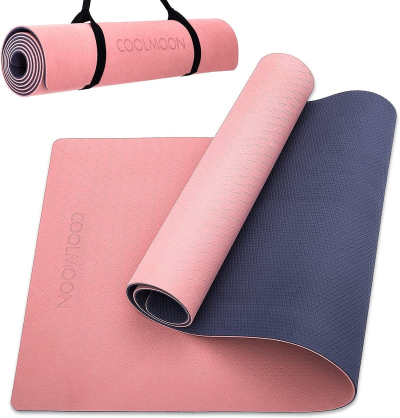 COOLMOON Yoga Mat Non Slip, Anti-Tear 1/4 Thick TPE Yoga Mats for Women and Men, 72"x24" Exercise & Fitness Mat with Carrying Strap, Workout Mats for Yoga, Pilates and Floor Exercise - Image 1